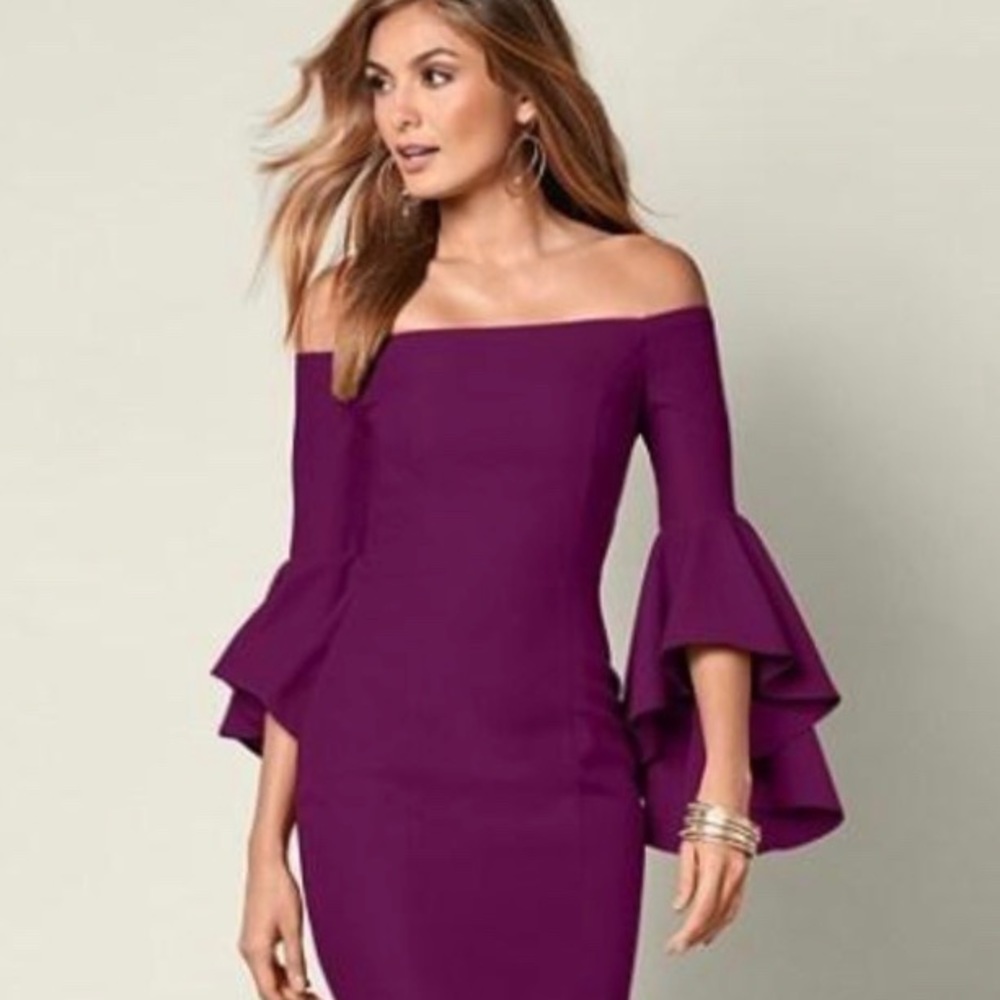Venus Purple Bell sleeve midi dress